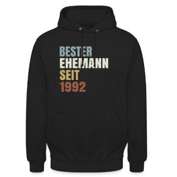 Retro Bester Ehemann seit 1992 Perlenhochzeit - Unisex Hoodie - Schwarz - Vorne - Alina (178cm) & Michal (187cm)