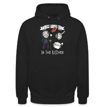 Ich zaubere in der Küche Koch Hausmann Hausfrau - Unisex Hoodie - Schwarz - Vorne - Alina (178cm) & Michal (187cm)