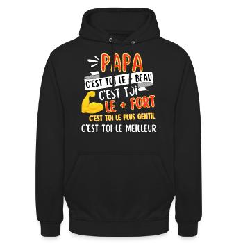 Le plus fort Papa Le meilleur Papa - Sweat-shirt à capuche unisexe - noir - Devant - Alina (178cm) & Michal (187cm)