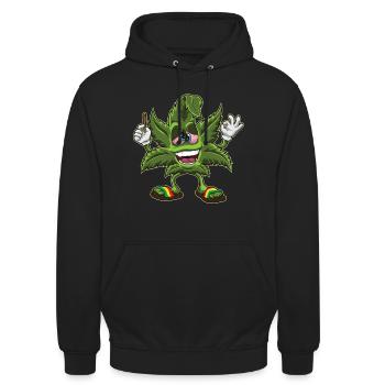 Feuille de cannabis défoncée - Weed Marijuana THC - Sweat-shirt à capuche unisexe - noir - Devant - Alina (178cm) & Michal (187cm)