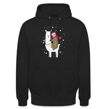 Faultier¨Lama Weihnachten - Unisex Hoodie - Schwarz - Vorne - Alina (178cm) & Michal (187cm)