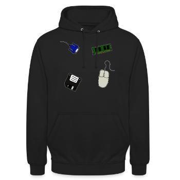 Retro Computer Diskette VGA Maus Arbeitsspeicher - Unisex Hoodie - Schwarz - Vorne - Alina (178cm) & Michal (187cm)