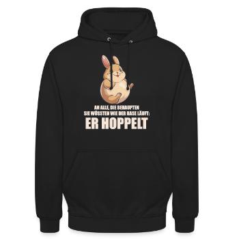 Der Hase hoppelt Witziges Funshirt - Unisex Hoodie - Schwarz - Vorne - Alina (178cm) & Michal (187cm)