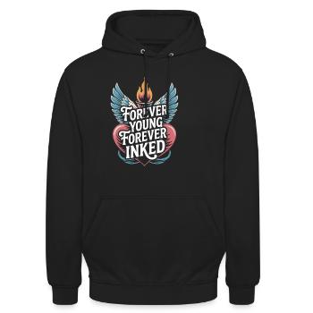 Des personnes âgées tatouées vieillissant fièrement, - Sweat-shirt à capuche unisexe - noir - Devant - Alina (178cm) & Michal (187cm)