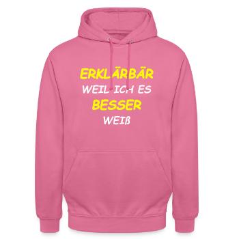 Erklärbär, Besserwisser, Klugscheißer - Unisex Hoodie - Pink - Vorne - Alina (178cm) & Michal (187cm)