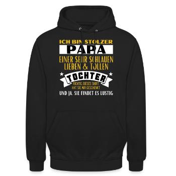 Stolzer Papa einer tollen beste Tochter - Unisex Hoodie - Schwarz - Vorne - Alina (178cm) & Michal (187cm)