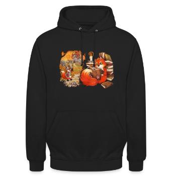 Niedlicher lesender Fuchs Geschenkidee Adventure - Unisex Hoodie - Schwarz - Vorne - Alina (178cm) & Michal (187cm)