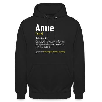 Anne Name Definition - Unisex Hoodie - Schwarz - Vorne - Alina (178cm) & Michal (187cm)