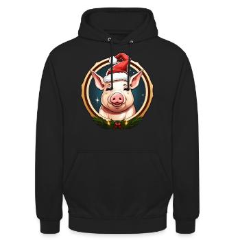 Schweinchen Weihnachten - Unisex Hoodie - Schwarz - Vorne - Alina (178cm) & Michal (187cm)