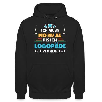 Ich war normal bis ich Logopäde wurde - Unisex Hoodie - Schwarz - Vorne - Alina (178cm) & Michal (187cm)