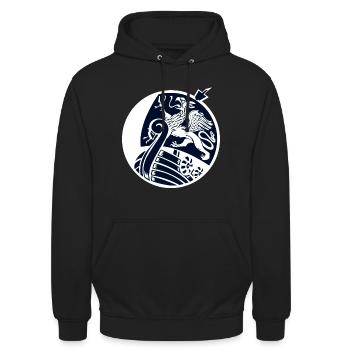 Rostock - Kogge - Wikingerschiff - Unisex Hoodie - Schwarz - Vorne - Alina (178cm) & Michal (187cm)