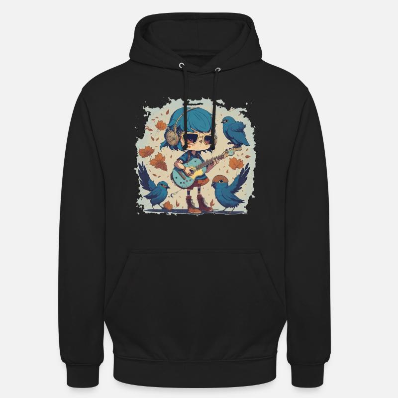 Mädchen mit Gitarre im Herbst - Unisex Hoodie - Schwarz