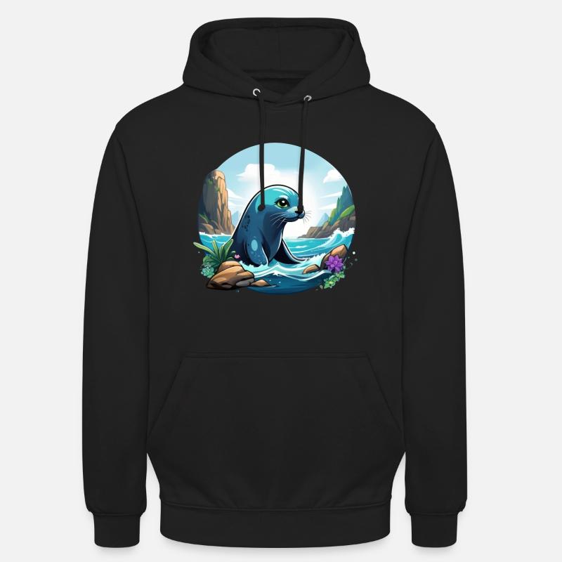 Phoque sur la côte - Sweat-shirt à capuche unisexe - noir