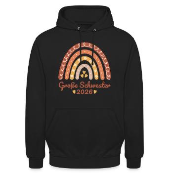 Große Schwester 2026 Regenbogen - Unisex Hoodie - Schwarz - Vorne - Alina (178cm) & Michal (187cm)