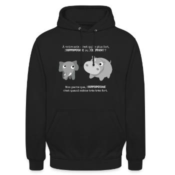 C qui le plus fort l'hippopotame ou l'éléphant ? - Sweat-shirt à capuche unisexe - noir - Devant - Alina (178cm) & Michal (187cm)