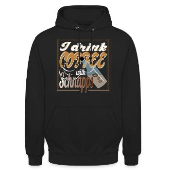 Coffee with Schnapps Kaffee mit Schnaps Spruch - Unisex Hoodie - Schwarz - Vorne - Alina (178cm) & Michal (187cm)