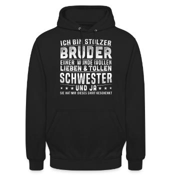 Bruder Stolzer Bruder Shirt Schwester Geschenk - Unisex Hoodie - Schwarz - Vorne - Alina (178cm) & Michal (187cm)