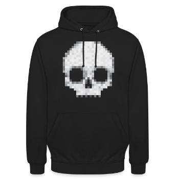 Skull Bone Pixel Graphic px Raster Graphic Retro - Unisex Hoodie - black - Front - Alina (178cm) & Michal (187cm)