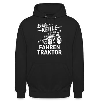 Echte Kerle Fahren Traktor für Landwirte - Unisex Hoodie - Schwarz - Vorne - Alina (178cm) & Michal (187cm)