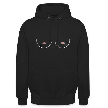 Statement Shirt Brüste Herz Nippel Geschenkidee - Unisex Hoodie - Schwarz - Vorne - Alina (178cm) & Michal (187cm)