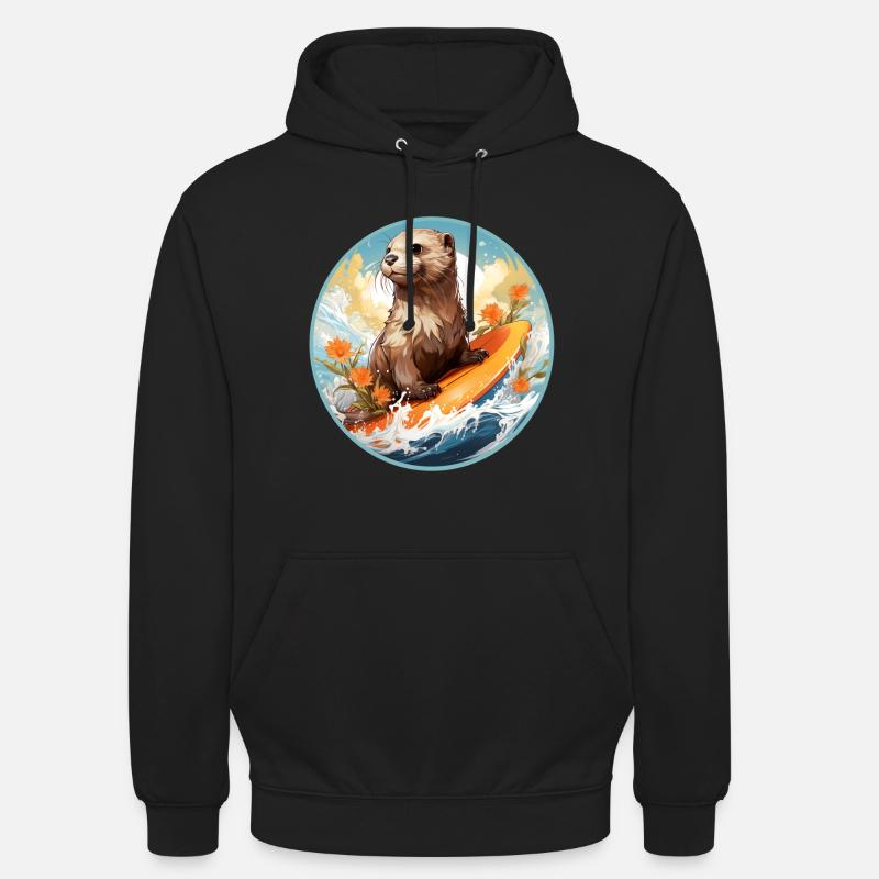 Otter auf Surfboard - Unisex Hoodie - Schwarz