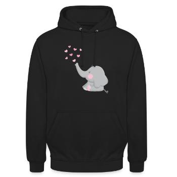 Süße Baby Elefant Bläst Herzen - Unisex Hoodie - Schwarz - Vorne - Alina (178cm) & Michal (187cm)