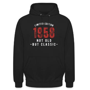 Limited Edition 1958 - pas vieux mais classique - Sweat-shirt à capuche unisexe - noir - Devant - Alina (178cm) & Michal (187cm)