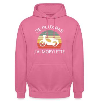 Je peux pas j’ai mobylette - Sweat-shirt à capuche unisexe - rose - Devant - Alina (178cm) & Michal (187cm)