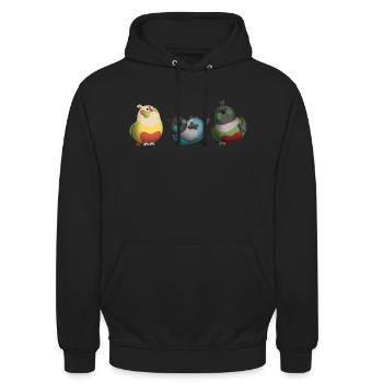 3 süße grüne Wangen, Papageien im Tonlook - Unisex Hoodie - Schwarz - Vorne - Alina (178cm) & Michal (187cm)