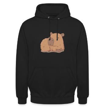 Capybara liegend und entspannend - Unisex Hoodie - Schwarz - Vorne - Alina (178cm) & Michal (187cm)