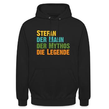 Stefan der Mythos die Legende Vorname Stefan - Unisex Hoodie - Schwarz - Vorne - Alina (178cm) & Michal (187cm)