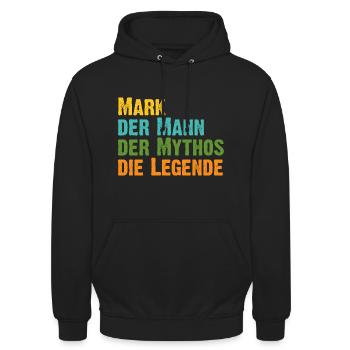 Mark der Mythos die Legende Vorname Mark - Unisex Hoodie - Schwarz - Vorne - Alina (178cm) & Michal (187cm)