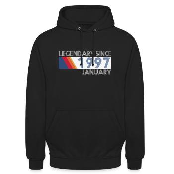 Retro SiFi Legendary since January 1997 - Geburtst - Unisex Hoodie - Schwarz - Vorne - Alina (178cm) & Michal (187cm)