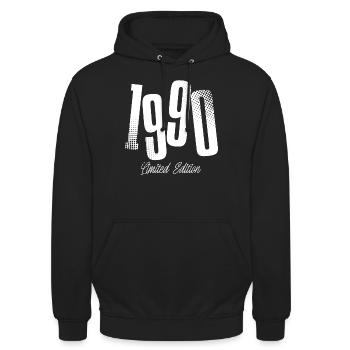 1990 Jahrgang Geburtstag Baujahr Geboren - Unisex Hoodie - Schwarz - Vorne - Alina (178cm) & Michal (187cm)