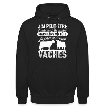 je pense à mes vaches - Sweat-shirt à capuche unisexe - noir - Devant - Alina (178cm) & Michal (187cm)