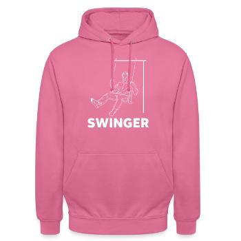 Échangiste - Relation drôle - Sweat-shirt à capuche unisexe - rose - Devant - Alina (178cm) & Michal (187cm)