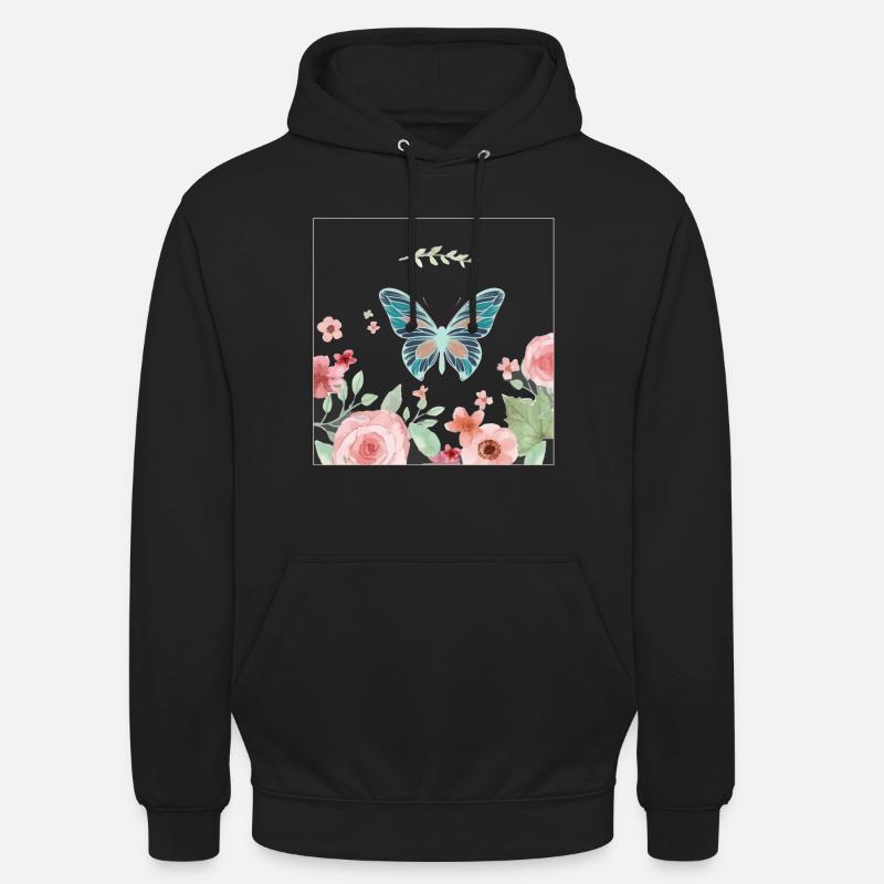Papillon papillon fleur fleur - Sweat-shirt à capuche unisexe - noir