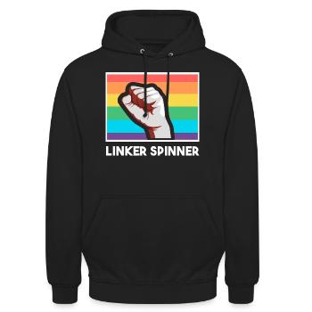Linke Politik gegen Rechts - LGBTQ Linker Spinner - Unisex Hoodie - Schwarz - Vorne - Alina (178cm) & Michal (187cm)