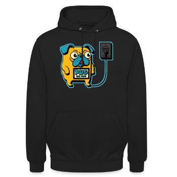 Mops den Stecker - Unisex Hoodie - Schwarz - Vorne - Alina (178cm) & Michal (187cm)