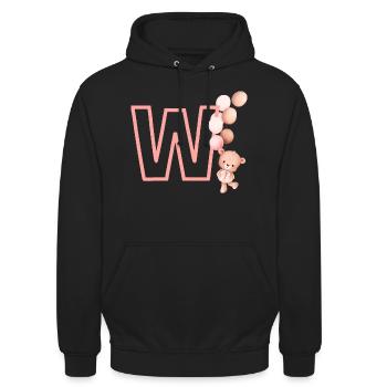 Buchstabe w Rosa Bär - Unisex Hoodie - Schwarz - Vorne - Alina (178cm) & Michal (187cm)