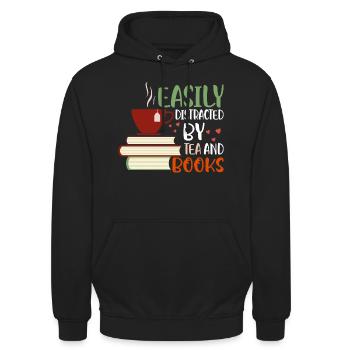 Facilement distrait par le thé et les livres Book Lover Read - Sweat-shirt à capuche unisexe - noir - Devant - Alina (178cm) & Michal (187cm)