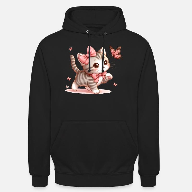 Chat avec papillon - Sweat-shirt à capuche unisexe - noir