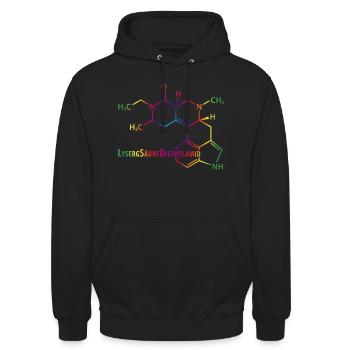 LSD Strukturformel bunter Regenbogen Drogen Rausch - Unisex Hoodie - Schwarz - Vorne - Alina (178cm) & Michal (187cm)