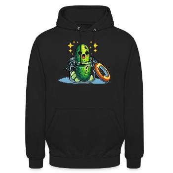 Witzige Gurken - Einlegen & Lachen - Unisex Hoodie - Schwarz - Vorne - Alina (178cm) & Michal (187cm)
