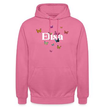 ELISA - Beautiful Girl Name with Butterflies - Unisex Hoodie - pink - Front - Alina (178cm) & Michal (187cm)