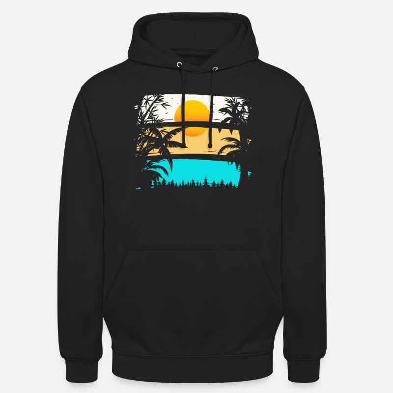 SUNDOWN - PALM TREES, SUN - Sweat-shirt à capuche unisexe - noir