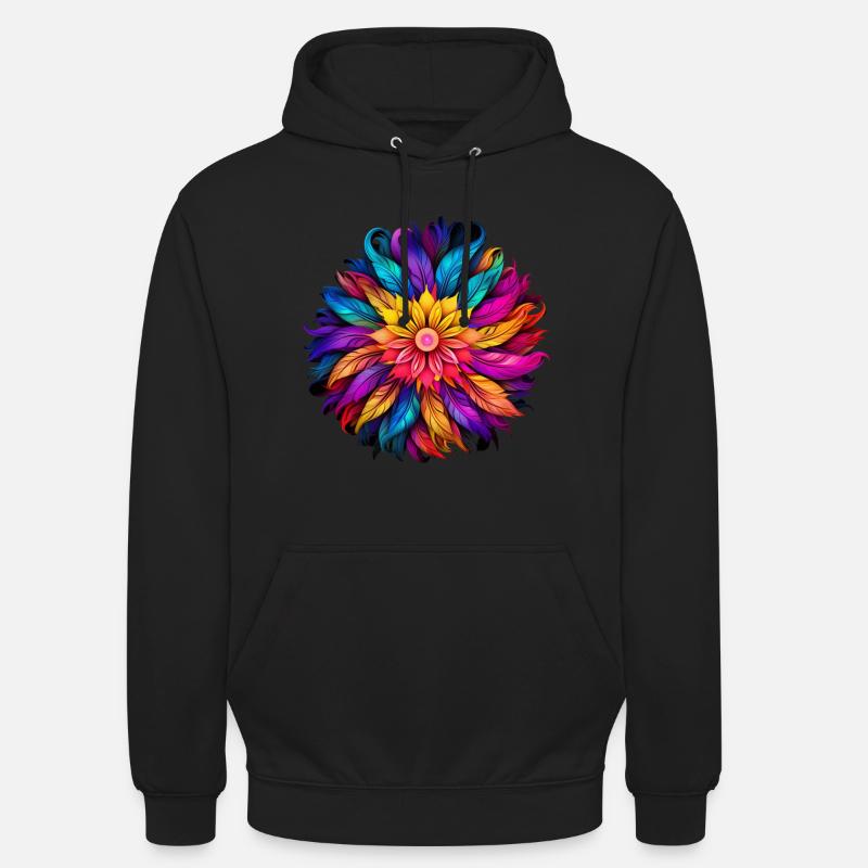 Mandala de plumes arc-en-ciel - Sweat-shirt à capuche unisexe - noir