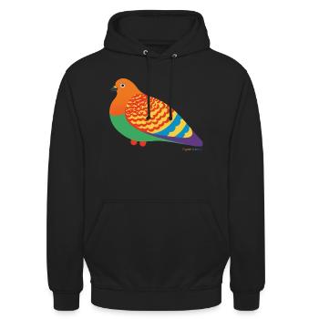 Pride-Taube: Bunt & Stolz! - Unisex Hoodie - Schwarz - Vorne - Alina (178cm) & Michal (187cm)