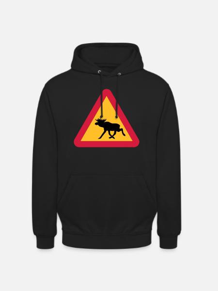 Elch Warnschild - Unisex Hoodie - Schwarz