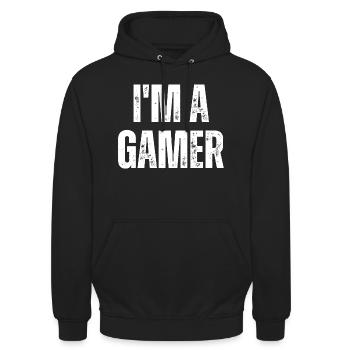 I'm A Gamer - Gaming-Zitat - Unisex Hoodie - Schwarz - Vorne - Alina (178cm) & Michal (187cm)
